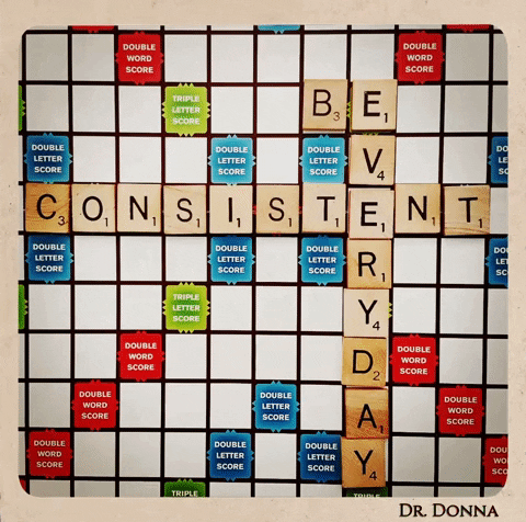 A board is showing 'Be consistent everyday'.