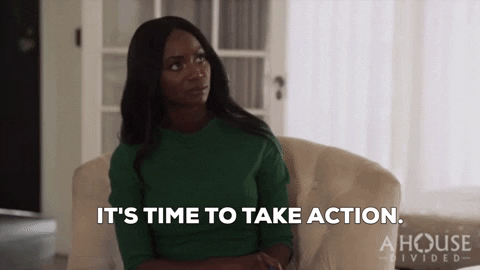 woman saying 'it's time to take action'