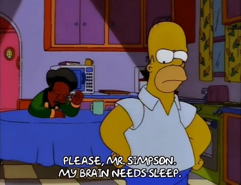 Apu from The Simpsons slumps on a table and says to Homer: 