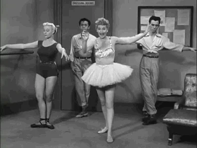 Lucille Ball dancing the Charleston during a ballet class.