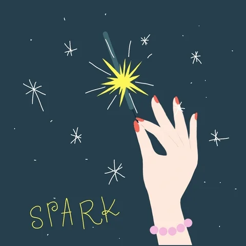 A cartoon hand lighting a sparkler.