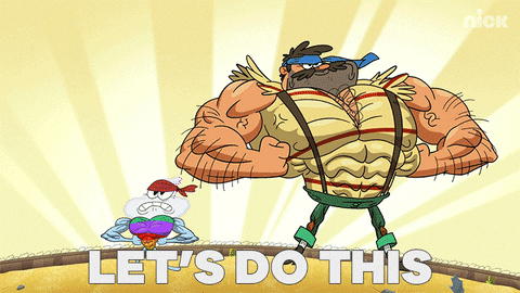 Two cartoon characters shaking hands. The text reads, 'Let's do this!'