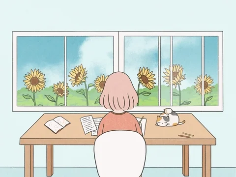 A girl studying in front a window now that she knows why discipline is important.