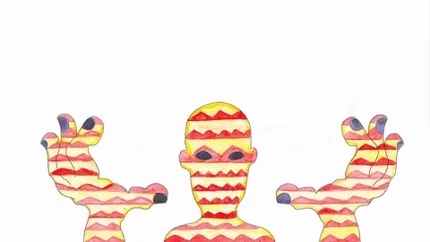 A human changing shapes in order to reflect creativity