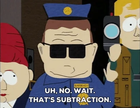 A cartoon police officer saying, 