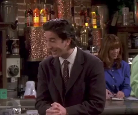 Ross from Friends saying 'Woohoo!' at a bar