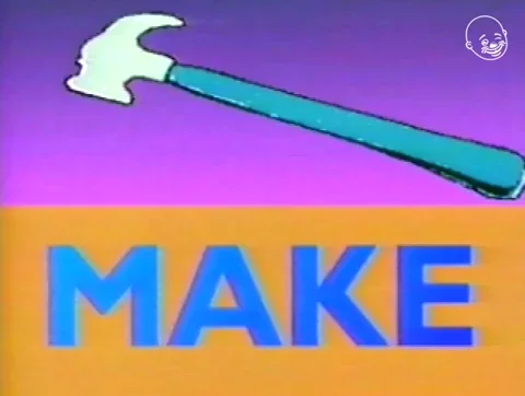 A hammer moving in a hammering motion up and down with the word 
