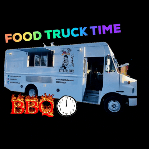 A BBQ food truck under the text 