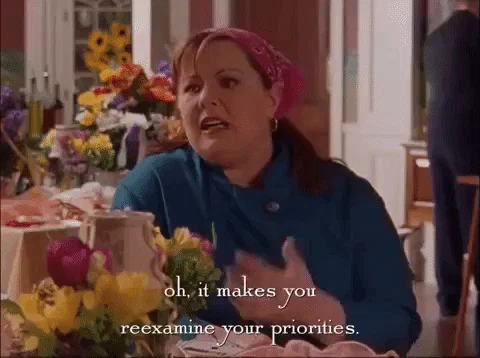 A woman saying, "Oh, it makes you reexamine your priorities."