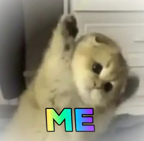A kitten raising one hand up, with the word 