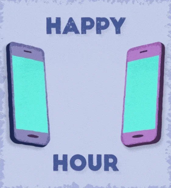 Two people having a happy hour through phone screens.
