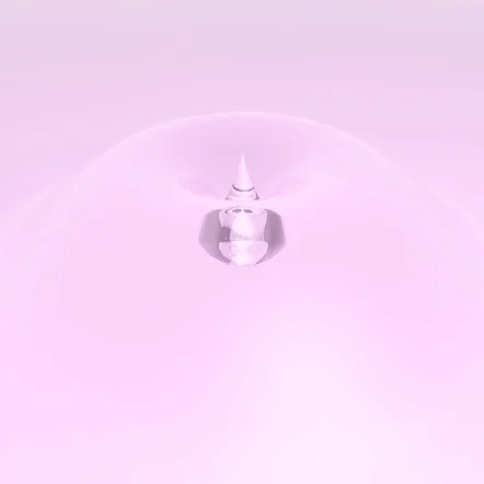 A pink drop sending waves through pink liquid.