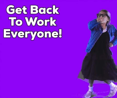 a young girl saying 'get back to work everyone. Come on! Lets go! Move it!'