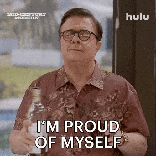 A person saying he is proud of himself.