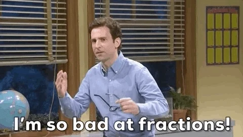 A person in a classroom saying, 'I'm so bad at fractions' as he reaches for his head.
