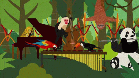 Animated wild animals playing musical instruments