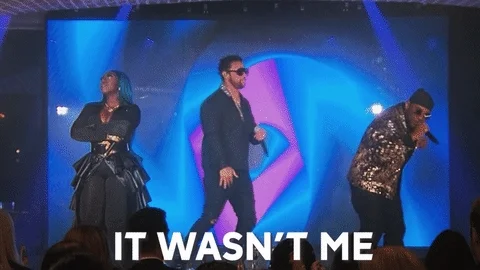 GIF of singer on stage. Text reads: IT WASN'T ME.