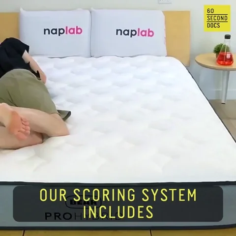 A person rolling on a new mattress. The text reads, 