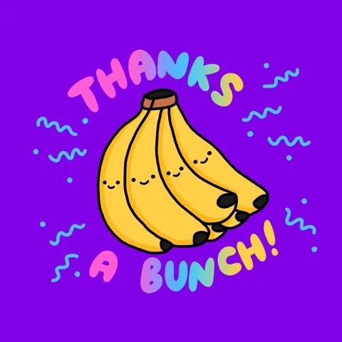 A bunch of smiling cartoon bananas. The text reads: 
