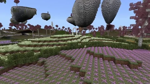Minecraft world with plants and floating rocks