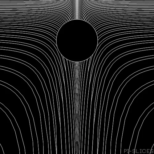 A circle moving through a row of lines.