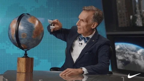 American Scientist Bill Nye spins a globe and explains geographic facts.