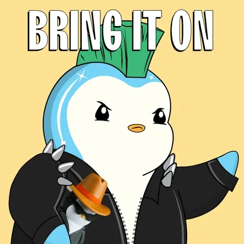A cartoon penguin with a mohawk and spiked leather jacket says, 