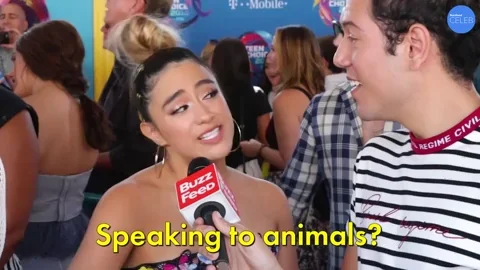 During an interview in a lineup, a young woman who is dressed up answers, 'Speaking to animals? Like, that's a true gift.'