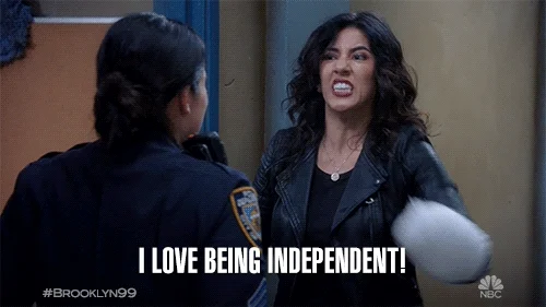 A woman saying, 'I love being independent!'