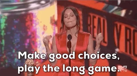 An MTV award show presenter says, 'Make good choices, play the long game.'