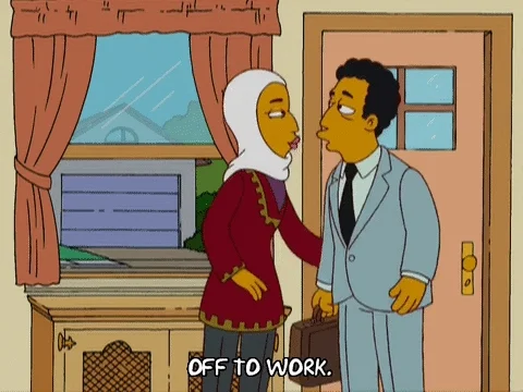 Animated man saying to his wife 