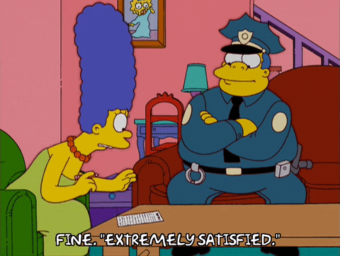 Marge Simpson filling out a survey, saying, 