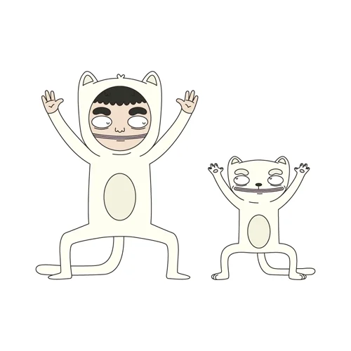 A man dressed as a cat doing the exact same dance as an actual cat.