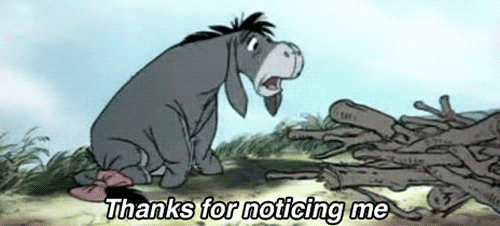 Eeyore, a character from Winnie the Pooh, nods wtih a sad expression. The image subtitle says 