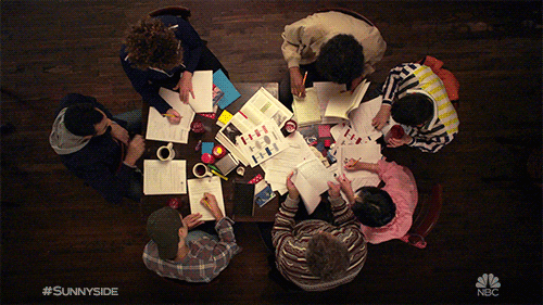 An overhead shot of students studying together