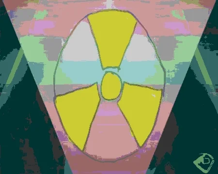 A graphic depicting a nuclear radiation sign exploding.
