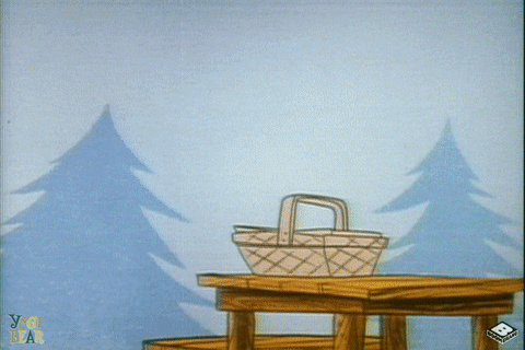 A cartoon bear steals a picnic basket