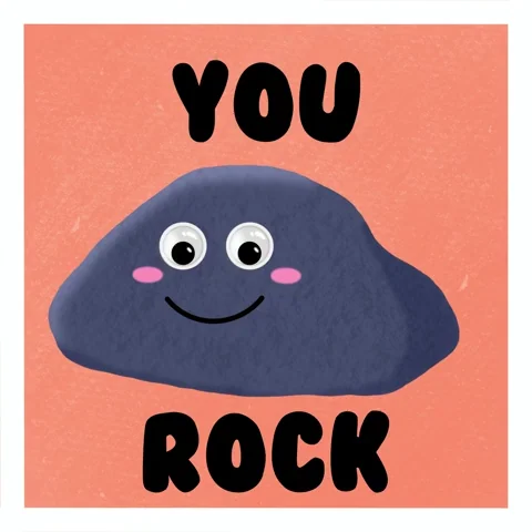 A cartoon rock with googly eyes. The text reads: 
