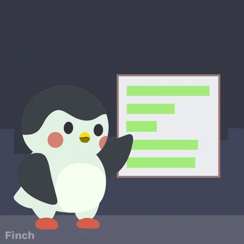 An animated pointing at a board. The text says, "Setting goals."
