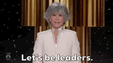 Jane Fonda at the Golden Globes mentioning diversity and saying 'Let's be leaders'
