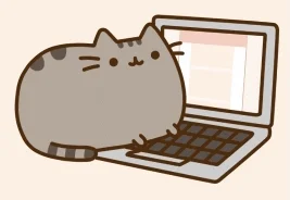 An animated cat character energetically typing on the computer keyboard.