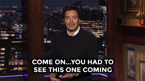 Jimmy Fallon turning his head and saying 'You had to see this coming.'"