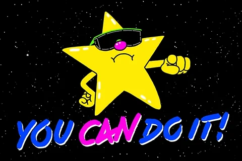 A yellow star wearing sunglasses while pointing and giving a thumbs up. The text reads: 