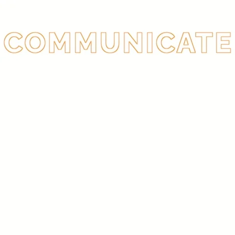 A graphic of the word "Communicate" in a repeating array.