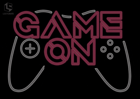 A neon-lit video game controller with the words 'Game On'