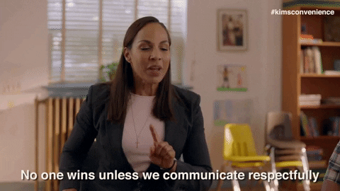 Woman saying 'No one wins unless we communicate respectfully'