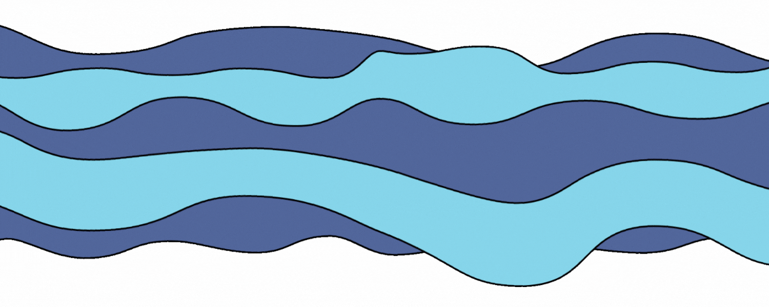 Illustration of ocean waves in two shades of blue. Image created in Canva.