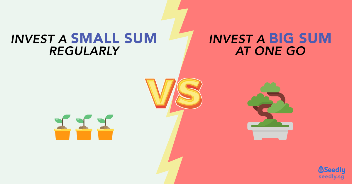 small multiple plants representing dollar-cost averaging vs one big plant representing lump sum investing.