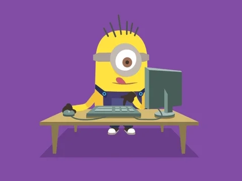 A Minion busy typing at his keyboard.