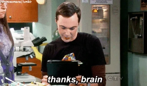 Sheldon Cooper from The Big Bang Theory taps the side of his head. Text overlay reads 